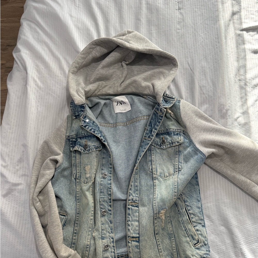 Zara Blue Jean Jacket with Gray Sleeves